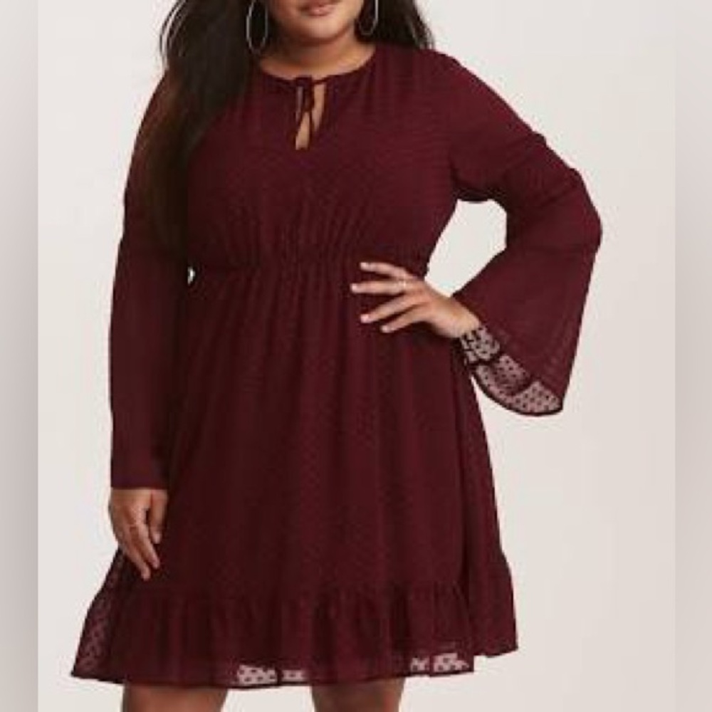 Torrid Burgundy Merlot Red Textured Chiffon Skater Dress